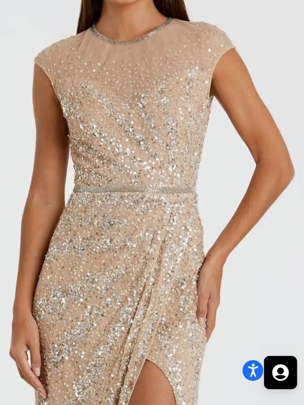 Mac Duggal Nude Sequin Embellished Maxi Dress
